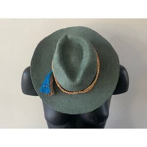 Scala Women's Beaded Band‎ Safari Fedora Hat Tassel Green Natural One Size Boho
